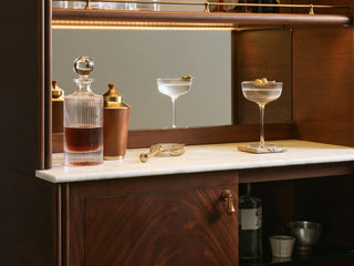 Frances Vintage Figured Mahogany Wood Bar Cabinet with Carrara Marble