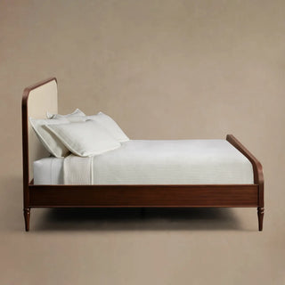 Frances Vintage Figured Mahogany Wood Upholstered Bed