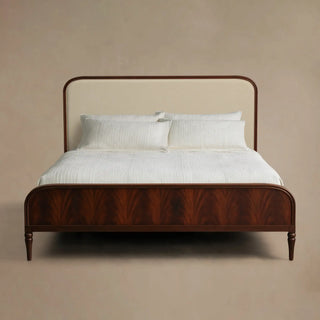 Frances Vintage Figured Mahogany Wood Upholstered Bed