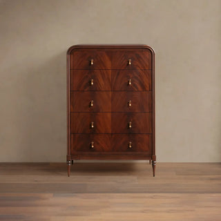 Frances Vintage Figured Mahogany Wood Five-Drawer Dresser