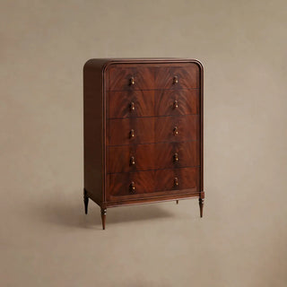 Frances Vintage Figured Mahogany Wood Five-Drawer Dresser