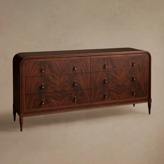 Frances Vintage Figured Mahogany Wood Six-Drawer Dresser