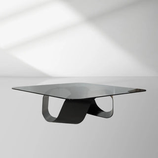 Sculptural Smoked Glass Coffee Table with Polished Silver Stainless Steel Base