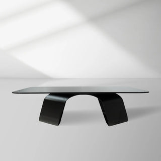 Sculptural Smoked Glass Coffee Table with Polished Silver Stainless Steel Base