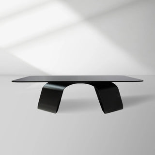 Sculptural Smoked Glass Coffee Table with Polished Silver Stainless Steel Base