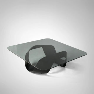 Sculptural Smoked Glass Coffee Table with Polished Silver Stainless Steel Base