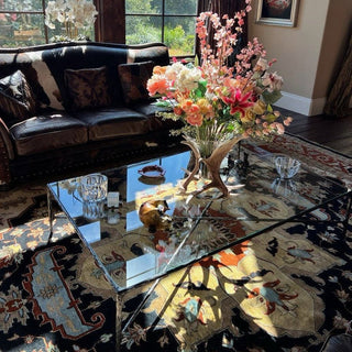 Hand-Forged Metal Rectangle Glass Coffee Table