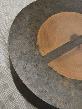 Acacius Round Coffee Table Yukas Wood Cocktail Table Sofa Industrial Center Tea Table