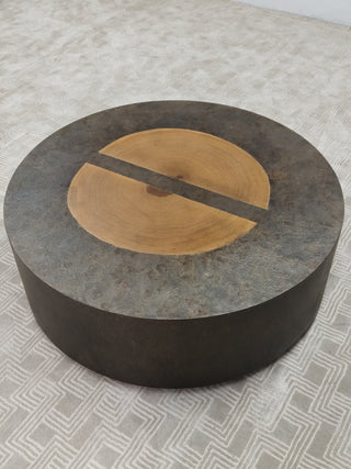 Acacius Round Coffee Table Yukas Wood Cocktail Table Sofa Industrial Center Tea Table