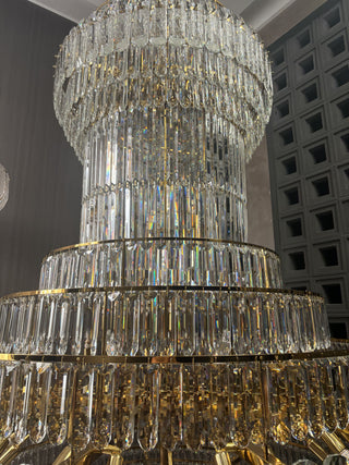 Large gold chandelier foyer lighting 71"W 106"H