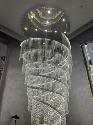 Contemporary Long Spiral Chandelier for Staircase 63"W 157"H