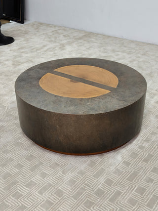 Acacius Round Coffee Table Yukas Wood Cocktail Table Sofa Industrial Center Tea Table