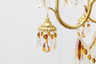 Six Brass Arms Classical Crystal Chandelier Small Gold Chandelier for Bedroom 26X26 Inch