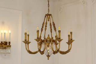 8 Lights Small Empire Style Antique Brass Chandelier Gold Dining Room Chandelier 31X28 Inch