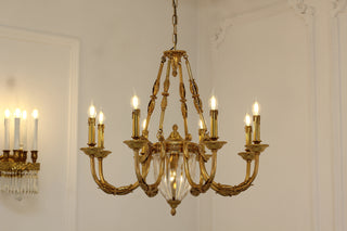 8 Lights Small Empire Style Antique Brass Chandelier Gold Dining Room Chandelier 31X28 Inch