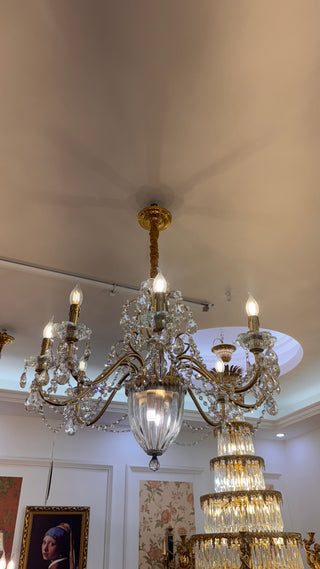 Six Brass Arms Classical Crystal Chandelier Small Gold Chandelier for Bedroom 26X26 Inch