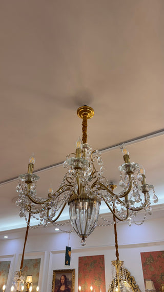 Six Brass Arms Classical Crystal Chandelier Small Gold Chandelier for Bedroom 26X26 Inch