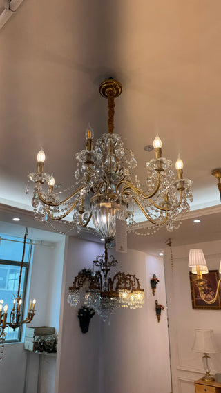 Eight Brass Arms Classical Crystal Chandelier Small Gold Chandelier for Sitting Room 33X28 Inch