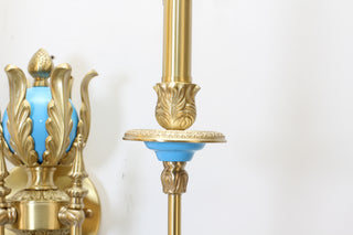2 Lights Rococo Style Brass Wall Lamp Blue/ Pink Color