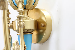 2 Lights Rococo Style Brass Wall Lamp Blue/ Pink Color