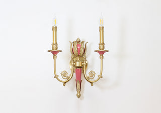 2 Lights Rococo Style Brass Wall Lamp Blue/ Pink Color
