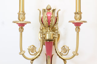 2 Lights Rococo Style Brass Wall Lamp Blue/ Pink Color