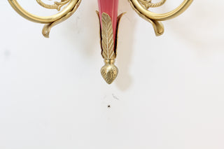 2 Lights Rococo Style Brass Wall Lamp Blue/ Pink Color