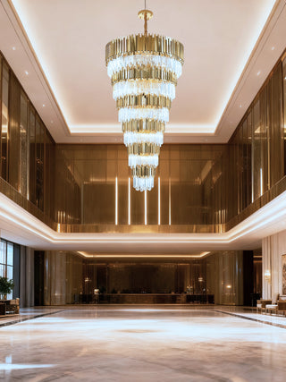 Light Luxury Post-modern Gold Crystal Large Chandelier for Villa Duplex Apartment Staircase Void Hotel Lobby Project LightMJ-6002-200H 53"W 79"H