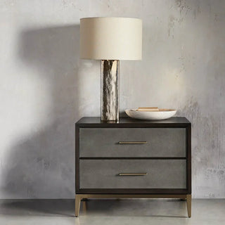 Malone Wood Nightstand: Leather Insets Bedside Drawers Chest Table