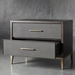 Malone Wood Nightstand: Leather Insets Bedside Drawers Chest Table
