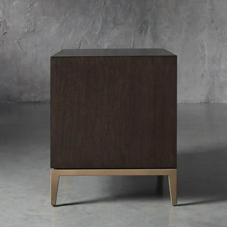 Malone Wood Nightstand: Leather Insets Bedside Drawers Chest Table