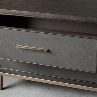 Malone Wood Nightstand: Leather Insets Bedside Drawers Chest Table