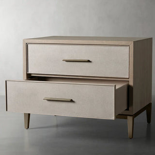 Malone Wood Nightstand: Leather Insets Bedside Drawers Chest Table