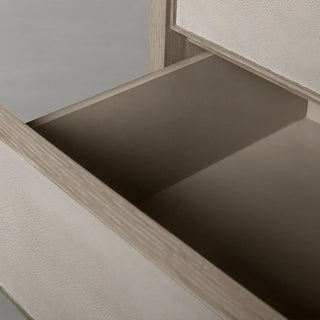 Malone Wood Nightstand: Leather Insets Bedside Drawers Chest Table