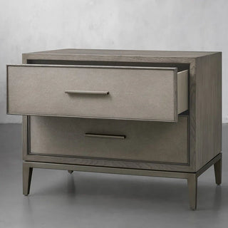 Malone Wood Nightstand: Leather Insets Bedside Drawers Chest Table