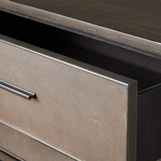 Malone Wood Nightstand: Leather Insets Bedside Drawers Chest Table