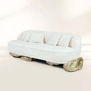 Luxury Sculptural Sofa with Polished Hammered Brass Base & Organic Curved Design