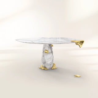 Diamond Marble & Brass Round Dining Table