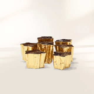 Luxury White Coffee Table with Sculptural Gold Base & Organic Modern Design