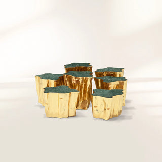 Luxury White Coffee Table with Sculptural Gold Base & Organic Modern Design