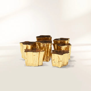 Luxury White Coffee Table with Sculptural Gold Base & Organic Modern Design