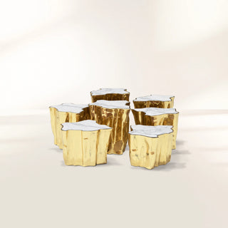 Luxury White Coffee Table with Sculptural Gold Base & Organic Modern Design