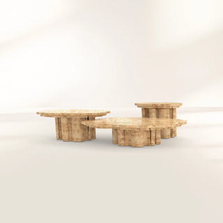 Luxury Patina Brass Coffee Table Set with Round Tiered Tops & Statement Design