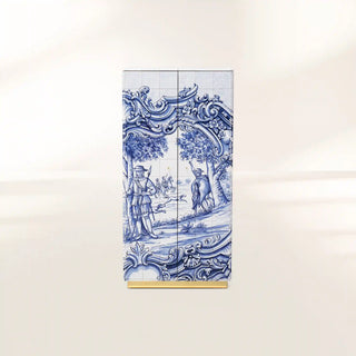 Luxury Display Cabinet with Hand-Painted Tile Artwork, Glass Shelves & Storage