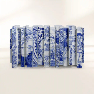 Luxury Hand-Painted Tile Sideboard Cabinet with Vintage Artwork & Hidden Storage