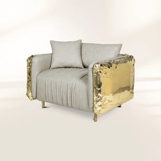 Luxury Imperfect Sculptural Armchair with Hammered Brass Frame & Artistic Design