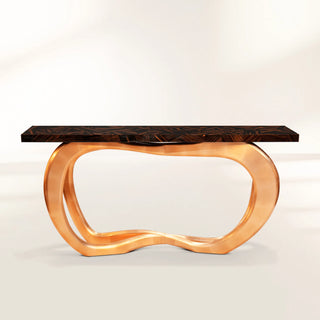 Infinity Consoles Curved Copper Leaf Entryways Cabinet Table