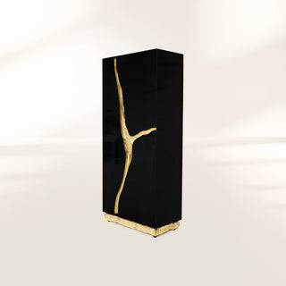 Luxury Walnut Display Cabinet with Sculptural Brass Accents & Hidden Storage