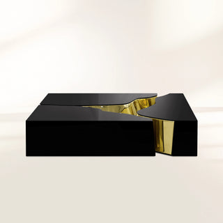 Luxury Coffee Table with Cracked Brass Sculptural Base & Smoked Glass Top