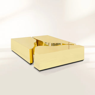 Luxury Coffee Table with Cracked Brass Sculptural Base & Smoked Glass Top